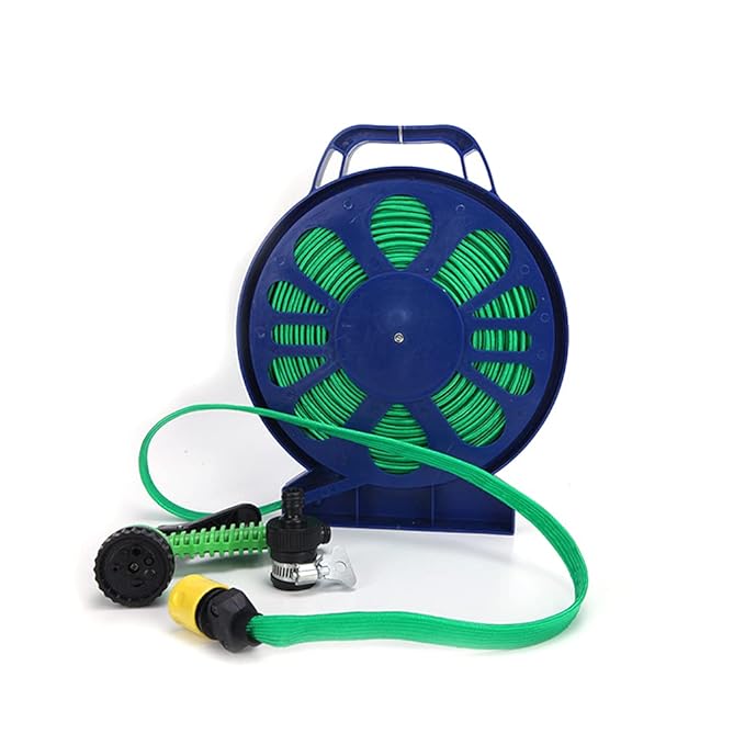 15M Expanding Flexible Outdoor Garden Hose Reel with 7-Mode Spray Gun Nozzle