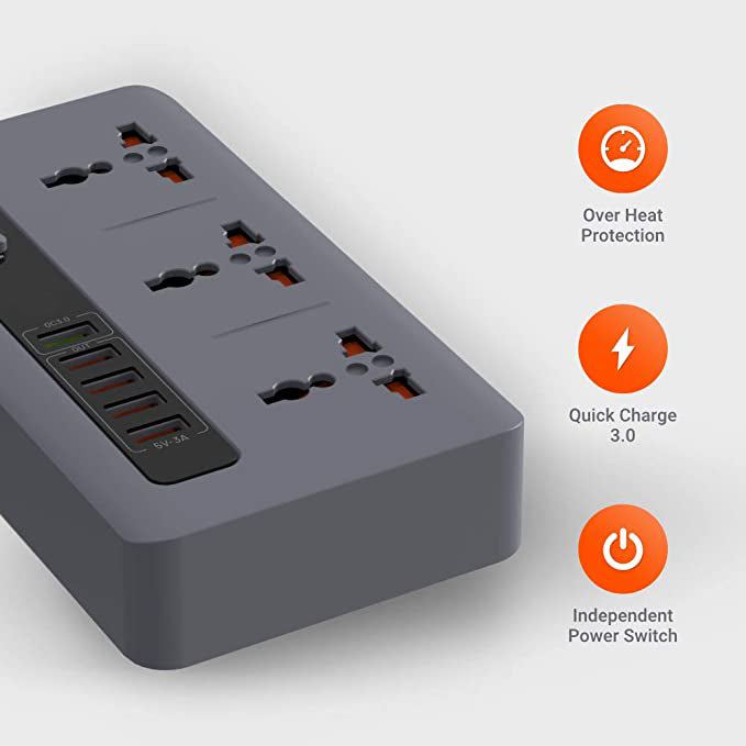 Smart Power Socket Extension Strip with 5 USB Fast Charging Ports and 3 Universal Power Sockets - 2