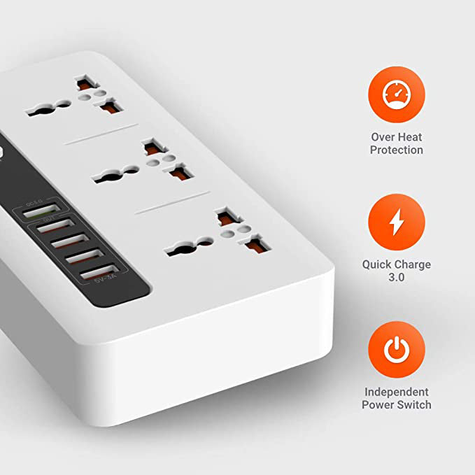 Smart Power Socket Extension Strip with 5 USB Fast Charging Ports and 3 Universal Power Sockets - 2