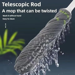 Superfine Microfiber Twist-Lock String Mop with Manual Wringing Handle, Absorbent Grey Mop Head and Hanging Storage Loop for Household Floor Cleaning