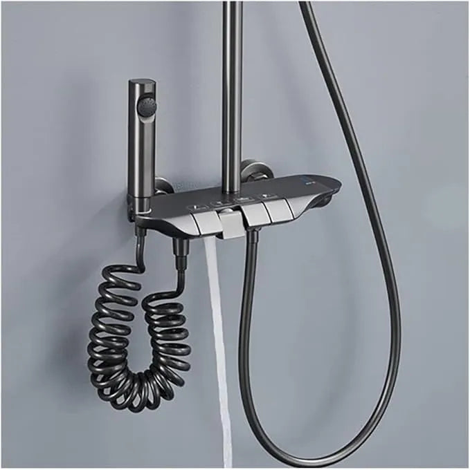 Elegant Thermostatic Shower System with Rainfall Shower Head, Tub Spout, Bidet Spray, Handheld Sprayer & 360° Rotatable Design