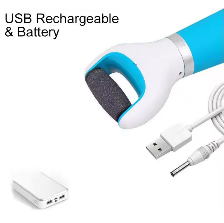 جهاز كهربائي لإزالة مسامير القدم مع بكرة دوارة 360 درجة، قابل لإعادة الشحن عبر USB ويعمل بالبطارية مع رأس قابل للغسل لإزالة تشققات الكعب والجلد القاسي والذرة