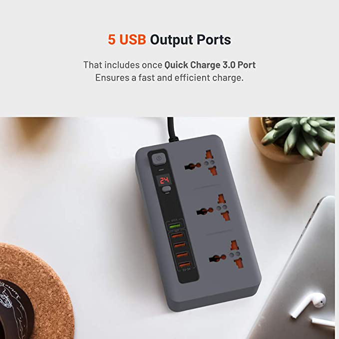 Smart Power Socket Extension Strip with 5 USB Fast Charging Ports and 3 Universal Power Sockets - 2