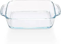 Borosil Square Borosilicate Glass Baking and Serving Dish with Handles, Microwave Oven Safe Heat Resistant Cookware