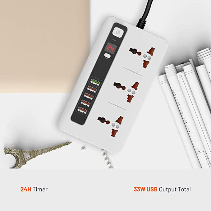 Smart Power Socket Extension Strip with 5 USB Fast Charging Ports and 3 Universal Power Sockets - 2