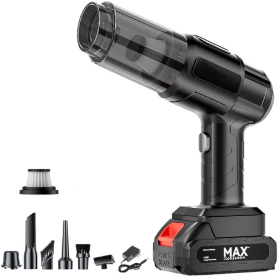High Power Cordless Handheld Rechargeable Vacuum Cleaner with Rechargeable 24V Lithium Battery, 0.4L Dust Cup, HEPA Filter, and Multiple Nozzle Attachments for Car, Home & Office