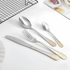 Hoff Mayer Elegant 84-Piece Stainless Steel Silver Flatware Set with Wooden Storage Box