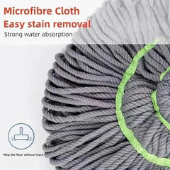 Superfine Microfiber Twist-Lock String Mop with Manual Wringing Handle, Absorbent Grey Mop Head and Hanging Storage Loop for Household Floor Cleaning