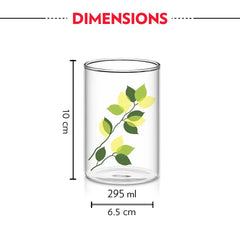 Vision Designer Green Leaves Borosilicate Glass Bowl Set of 6 – 295 ml Medium Transparent Microwave & Oven Safe Non-Porous Glassware