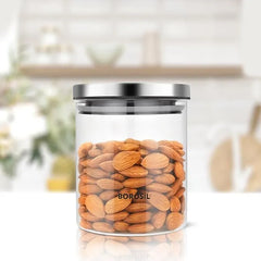 Borosil Classic Borosilicate Glass Storage Jar with Stainless Steel Lid, Microwave Oven & Freezer Safe Food Container