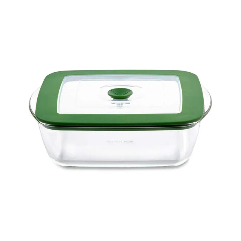 Borosil Square Borosilicate Glass Baking and Storage Dish with Green Airtight Lid, Microwave Oven Freezer Dishwasher Safe Food Container