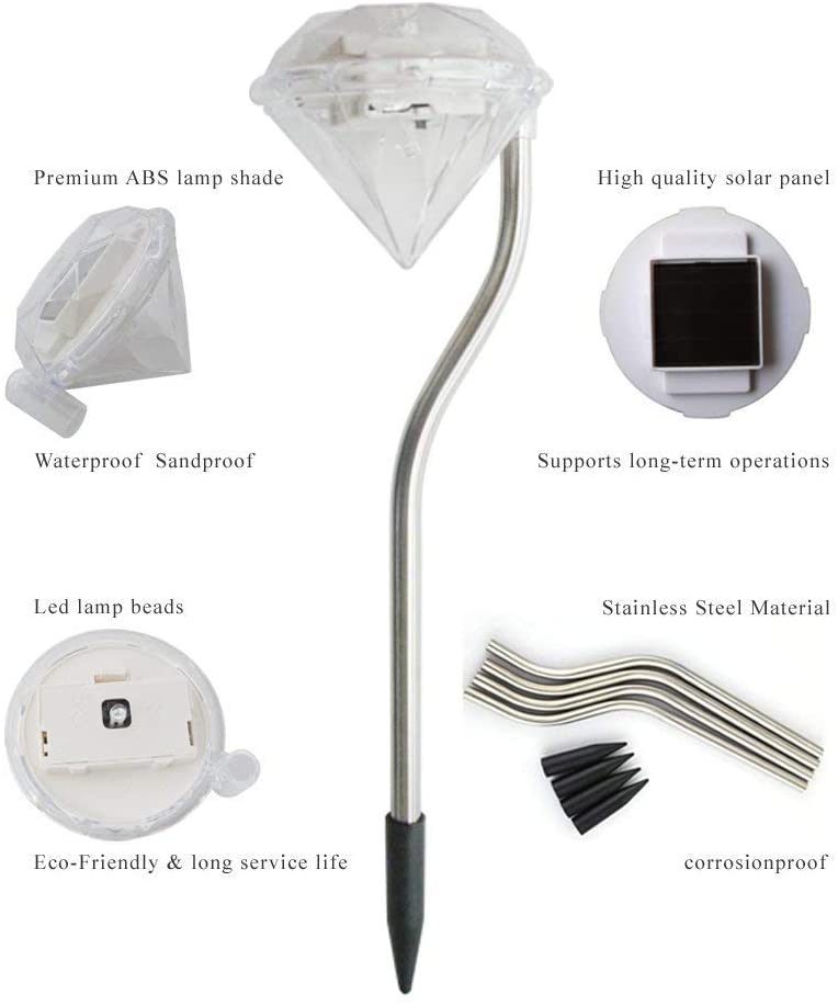 Pack of 4 LED Color Changing Solar Power Diamond Shaped Garden light.
