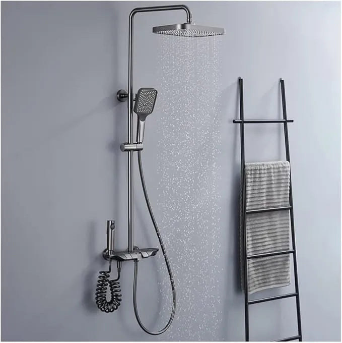Elegant Thermostatic Shower System with Rainfall Shower Head, Tub Spout, Bidet Spray, Handheld Sprayer & 360° Rotatable Design