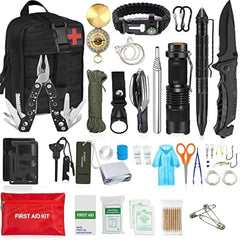 100-in-1 Tactical Emergency First Aid & Survival Kit with Storage Bag for Outdoor, Camping & Travel