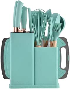 Premium 19-Piece Silicone Kitchenware & Knife Set with Cutting Board & Holding Stand