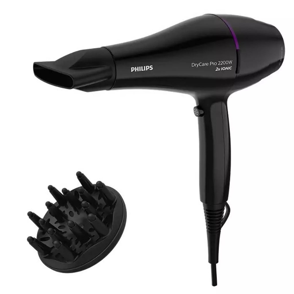 Philips Pro Hair Dryer with Fast-Protect Drying and Powerful Performance for Professional Results, 2200W, 3 Heat Settings, BHD274/03 - Black
