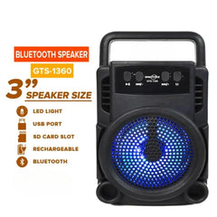 Portable Bluetooth Wireless Speaker with 3-Inch Driver, HD Sound, LED Lights, USB & Micro SD Playback, FM Radio, Rechargeable Battery & Carry Handle