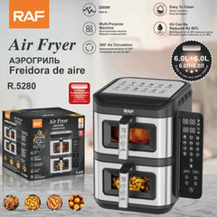 RAF 2800W Dual Basket 6L+6L Smart Air Fryer with 360° Hot Air Circulation, Multipurpose Functions and Digital Touch Control System
