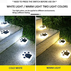 Paw Shape Decorative Solar Garden Light - Set of 4 Pieces - with Automatic Light Sensor &  Polysilicon Solar Panel - Rechargeable & Waterproof for Outdoor Lawn Pathway