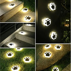 Paw Shape Decorative Solar Garden Light - Set of 4 Pieces - with Automatic Light Sensor &  Polysilicon Solar Panel - Rechargeable & Waterproof for Outdoor Lawn Pathway