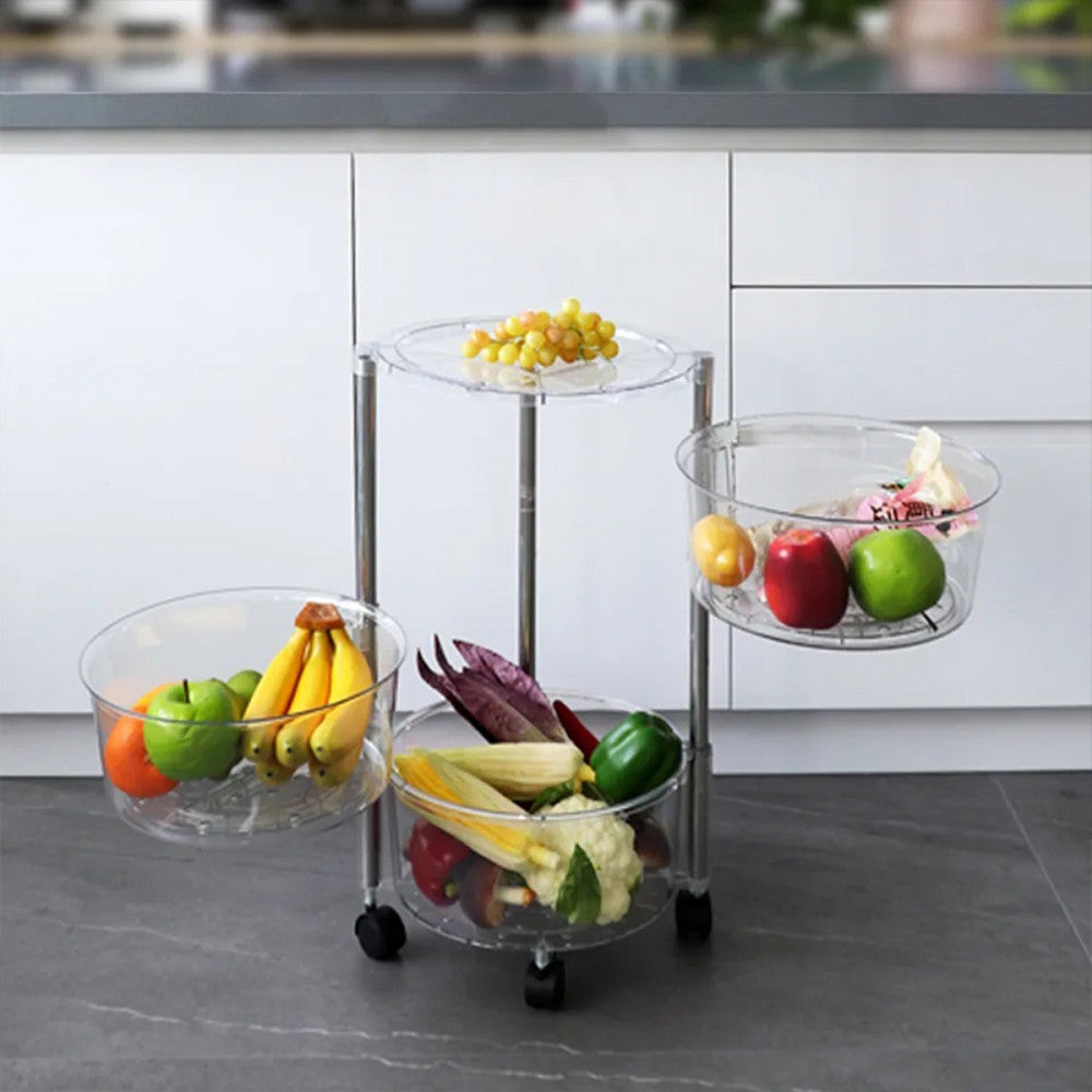 Transparent Multi Layer Rotating Storage Basket Rack with Removable Baskets