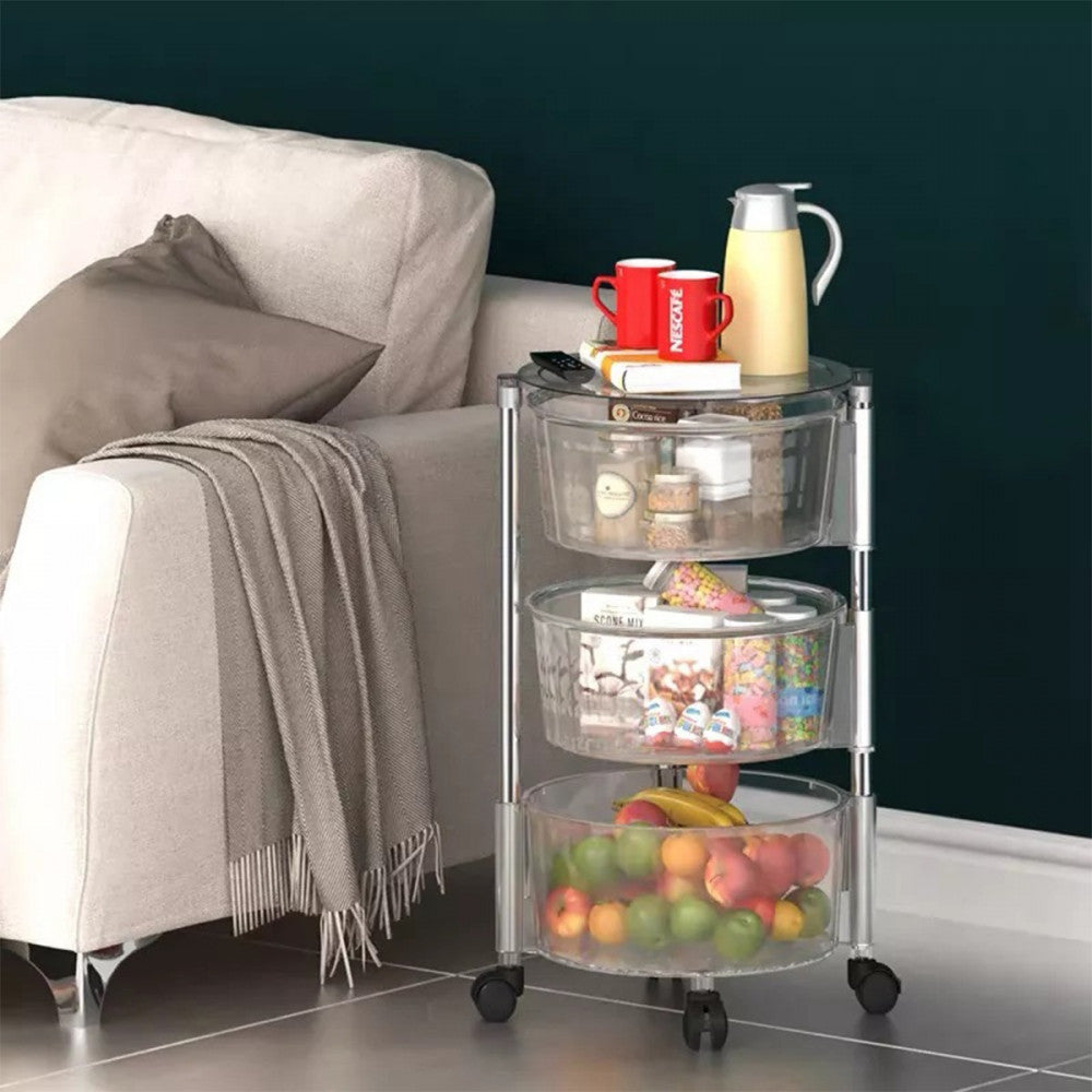 Transparent Multi Layer Rotating Storage Basket Rack with Removable Baskets