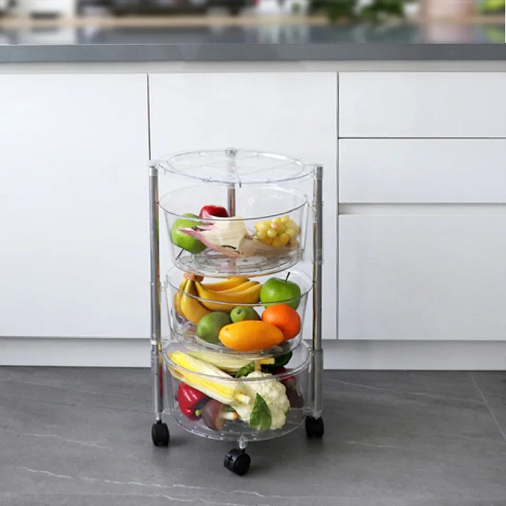 Transparent Multi Layer Rotating Storage Basket Rack with Removable Baskets