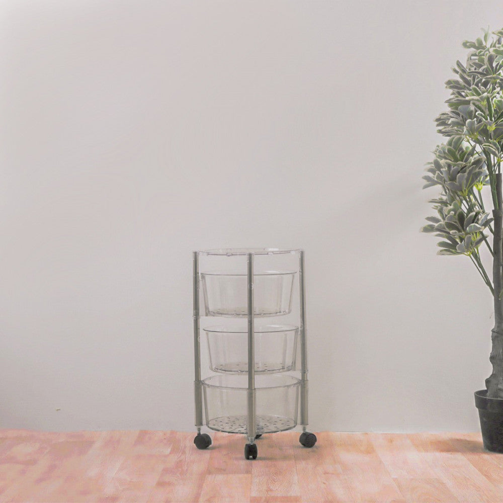 Transparent Multi Layer Rotating Storage Basket Rack with Removable Baskets