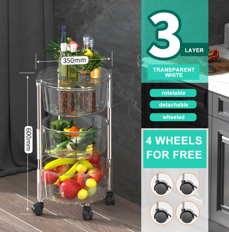 Transparent Multi Layer Rotating Storage Basket Rack with Removable Baskets