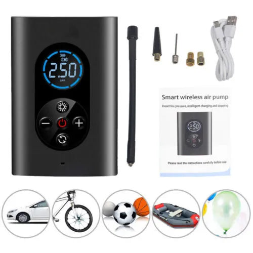 4 in 1 Wireless Air Pump with LED Flashlight Light and USB Rechargeable Battery