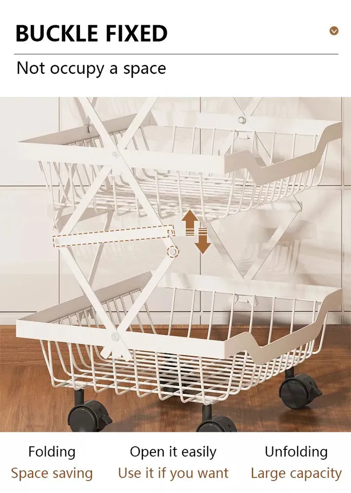 4 Layer Adjustable Foldable Movable Storage Rack for Kitchen Use
