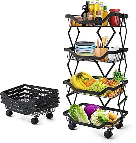 4 Layer Adjustable Foldable Movable Storage Rack for Kitchen Use