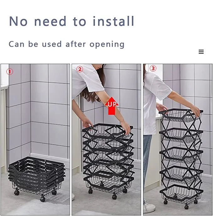 5 Layer Adjustable Foldable Movable Storage Rack for Kitchen Use
