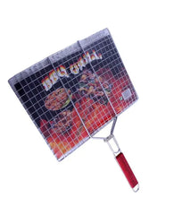 حامل شبكة من الفولاذ المقاوم للصدأ لشواية الشواء بمقبض خشبي - 40 × 30 سم