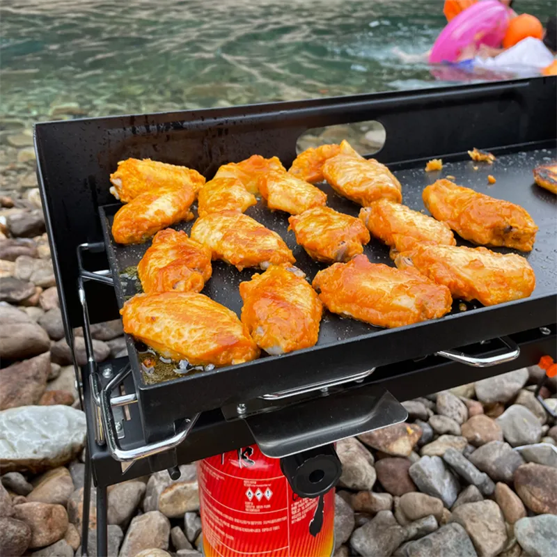Portable & Foldable Windproof Double Head Butane Gas Stove with Plate for Outdoors & Camping