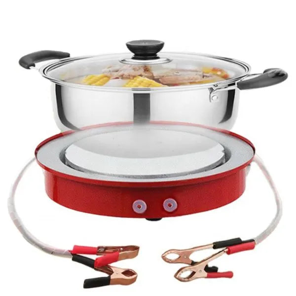 12V Mini Portable Battery & Solar Connectable Electric Hot Plate Cooking Stove