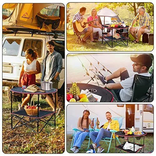 Portable Foldable Lightweight Outdoor Camping Table with 4 Cup Holders & Carry Bag for Picnic and Ga