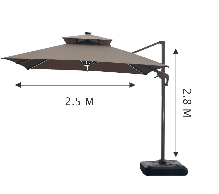 Patio Garden Cantilever Solar LED Umbrella - Waterproof, UV Resistant, 360° Rotation