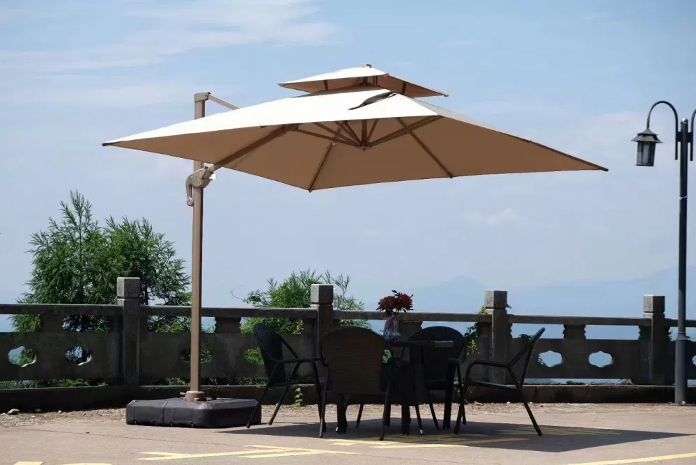 Patio Garden Cantilever Solar LED Umbrella - Waterproof, UV Resistant, 360° Rotation