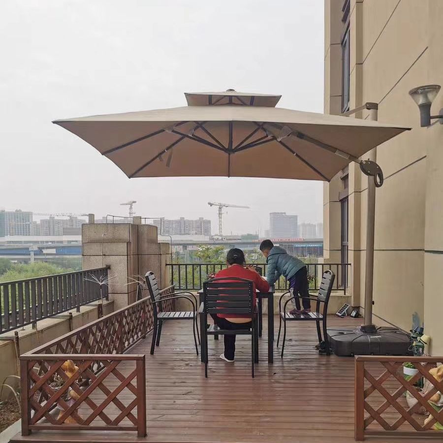 Patio Garden Cantilever Solar LED Umbrella - Waterproof, UV Resistant, 360° Rotation