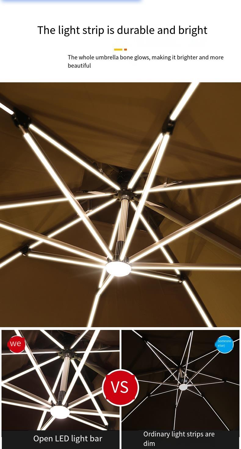 Patio Garden Cantilever Solar LED Umbrella - Waterproof, UV Resistant, 360° Rotation