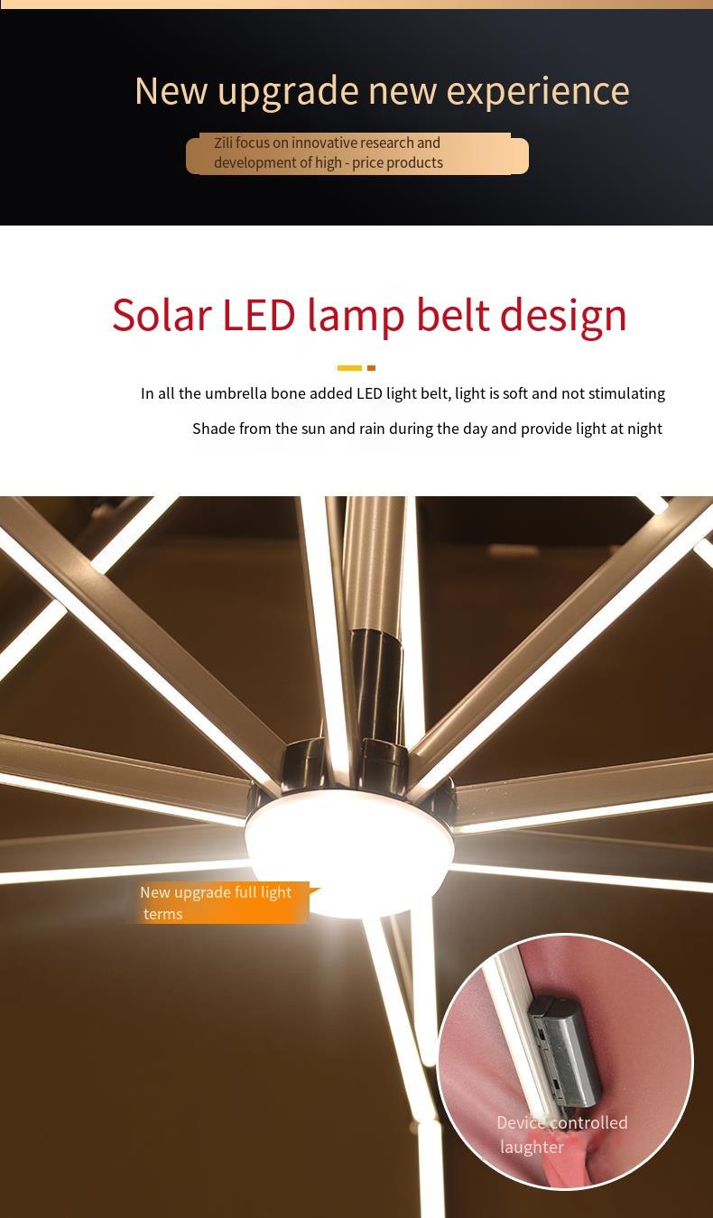 Patio Garden Cantilever Solar LED Umbrella - Waterproof, UV Resistant, 360° Rotation