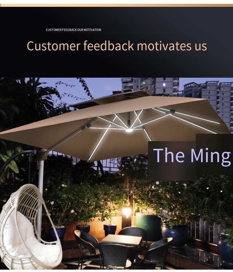 Patio Garden Cantilever Solar LED Umbrella - Waterproof, UV Resistant, 360° Rotation
