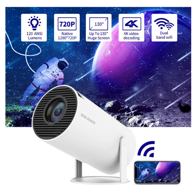 Mini Portable HD Smart Projector with Dual-Band WiFi, Remote Control Operation, Auto Keystone & 130" Display