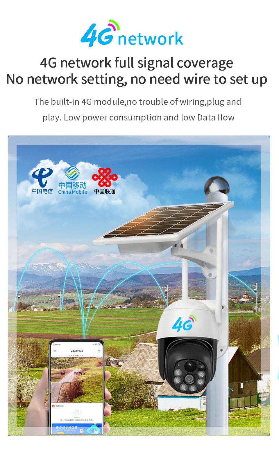 Smart Wireless 4G Outdoor Solar Security Camera with Night Vision, Motion Detection & PTZ