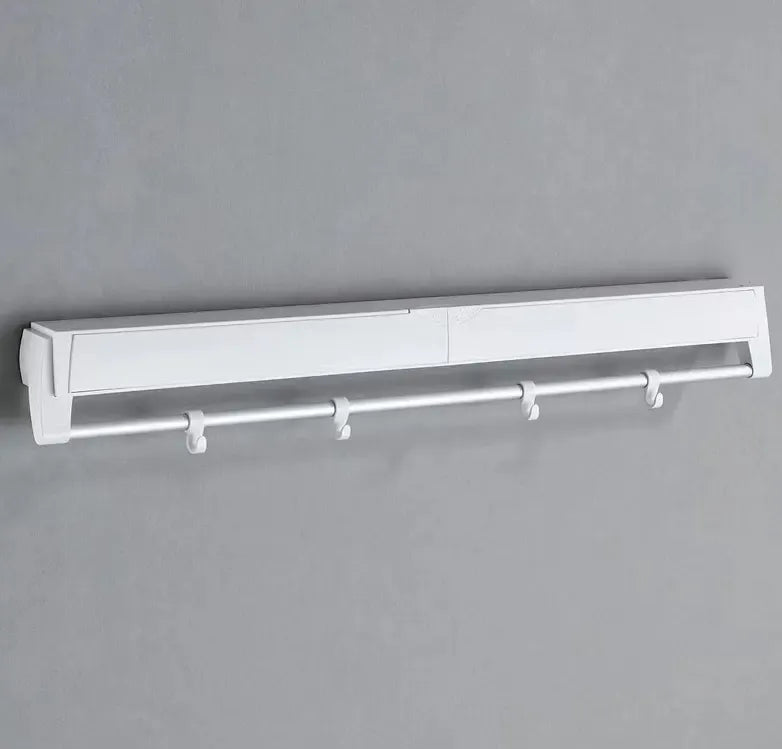 Foldable Wall Mounted Clothes Drying Rack with Hooks - 80cm