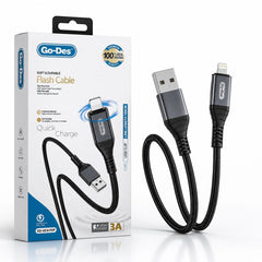 Go-Des GD-UC619 3A USB-A to IP Fast Charging and Data Sync Braided Cable 1M with Reinforced Bionic Connector and Tinned Copper Core
