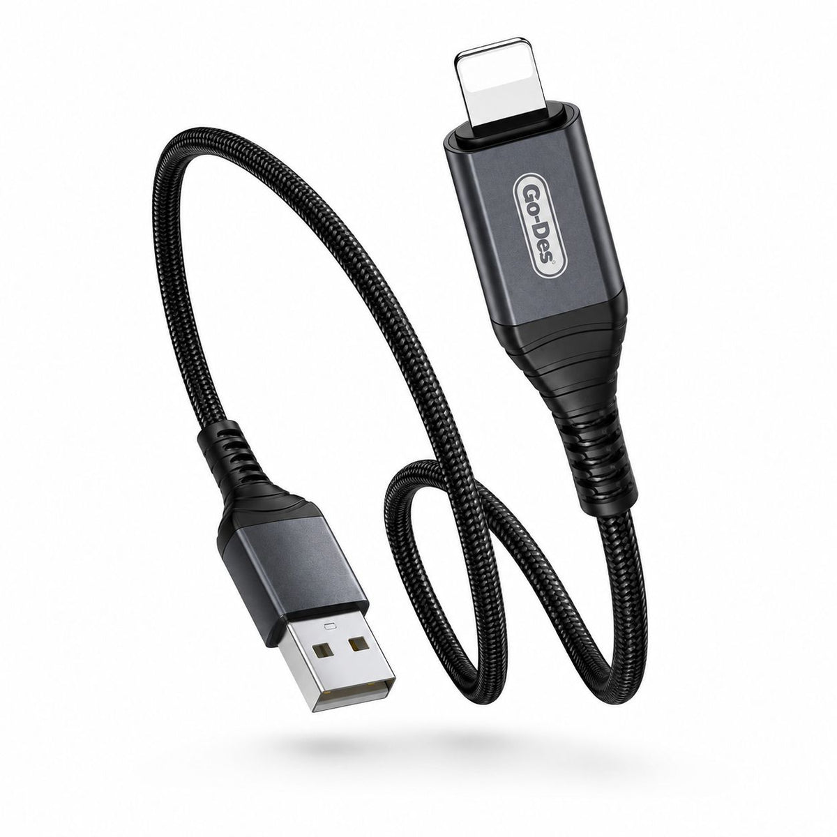 Go-Des GD-UC619 3A USB-A to IP Fast Charging and Data Sync Braided Cable 1M with Reinforced Bionic Connector and Tinned Copper Core