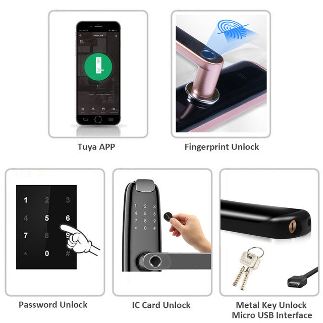 Intelligent Smart Door Lock - Electronic Lock Digital Door with Wifi and Biometric Fingerprints (Tuya App Compatible)