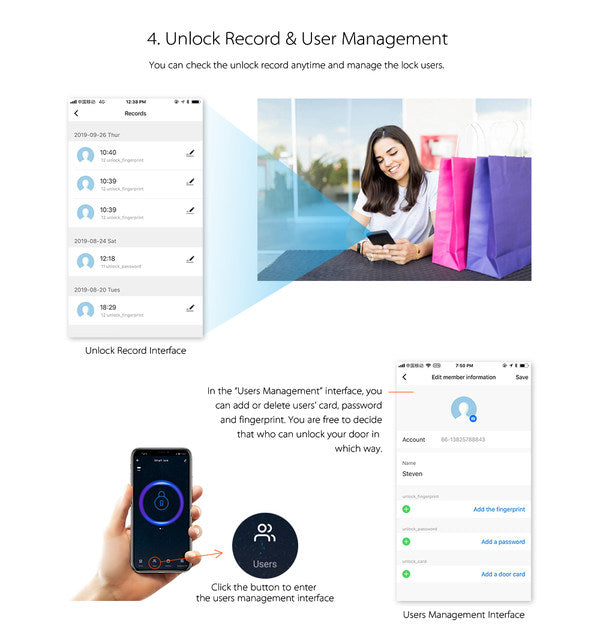 Intelligent Smart Door Lock - Electronic Lock Digital Door with Wifi and Biometric Fingerprints (Tuya App Compatible)